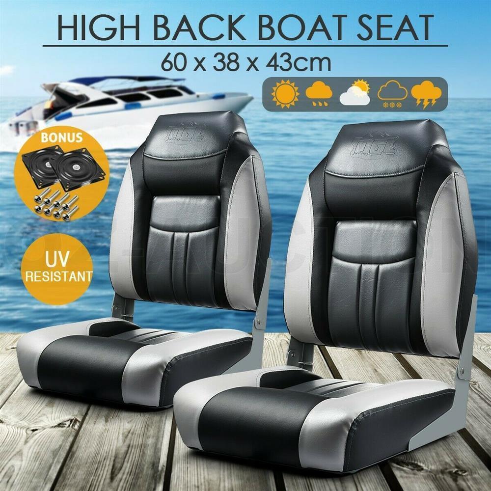 OGL Set of 2 Marine Folding Boat Seats Fishing All weather Swivel Chairs Black