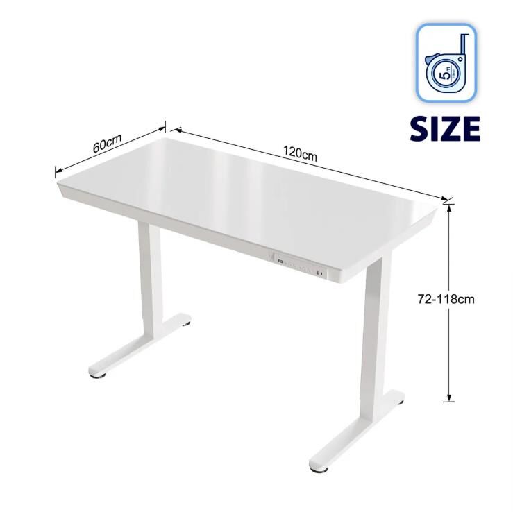 Electric Standing Desk 120 x 60cm – White Glass, Returned Stock