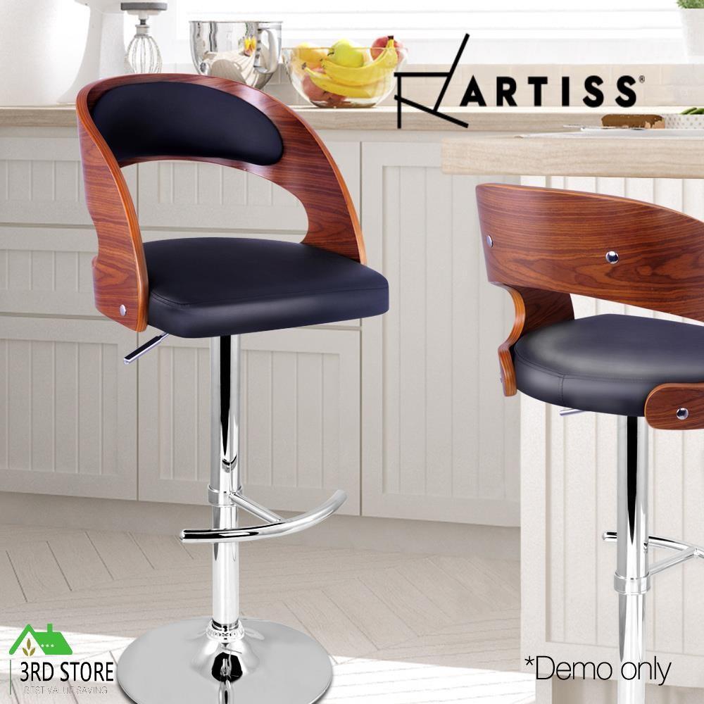 Artiss Wooden Bar Stools Bar Stool Kitchen Dining Chairs Gas Lift Bella Black