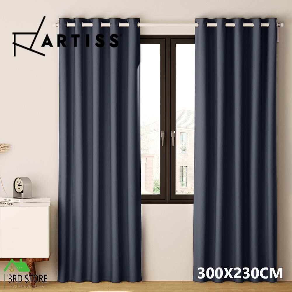 Artiss 2X Blockout Curtains Blackout Window Curtain Eyelet 300x230cm Charcoal