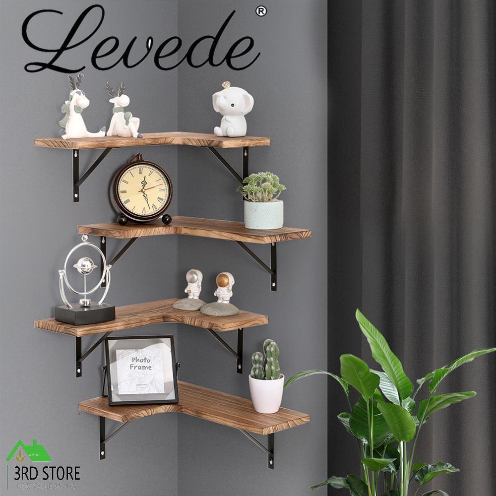 Levede 4 Pcs Floating Shelves Corner Shelf Wall Mounted Storage Wooden Display