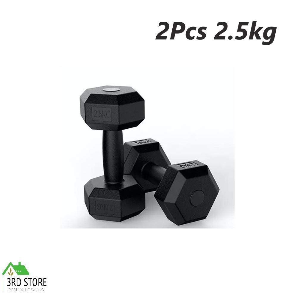2Pcs Hex Dumbbells Black Rubber Handle 2.5KG