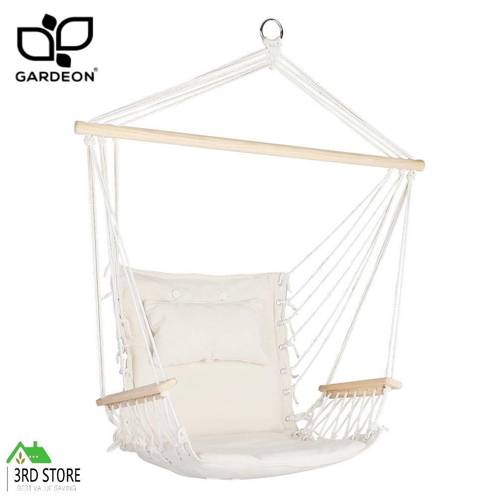 Gardeon Hammock Chair Hanging Rope Outdoor Camping Portable Swing Hammocks Cream