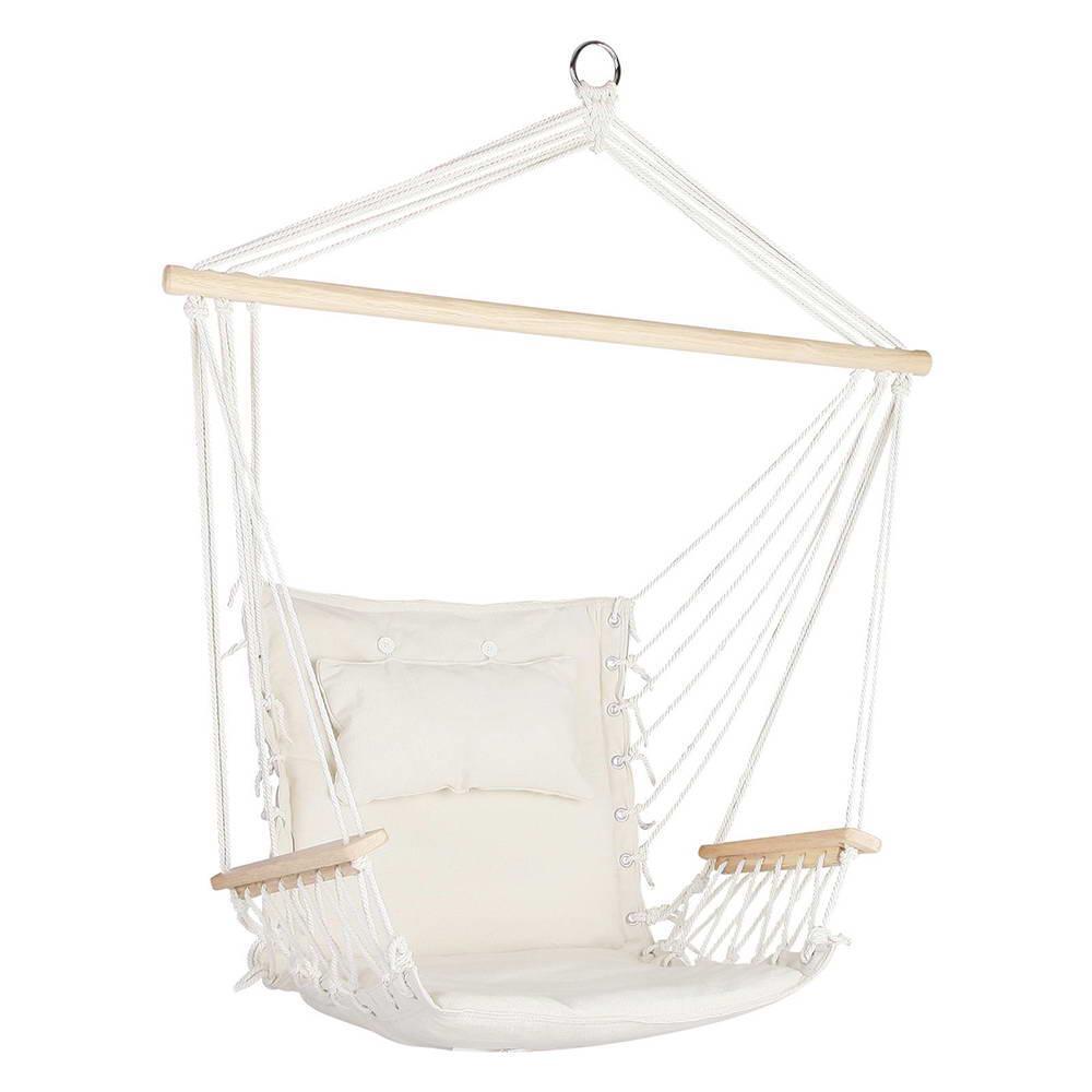 Gardeon Hammock Chair Hanging Rope Outdoor Camping Portable Swing Hammocks Cream