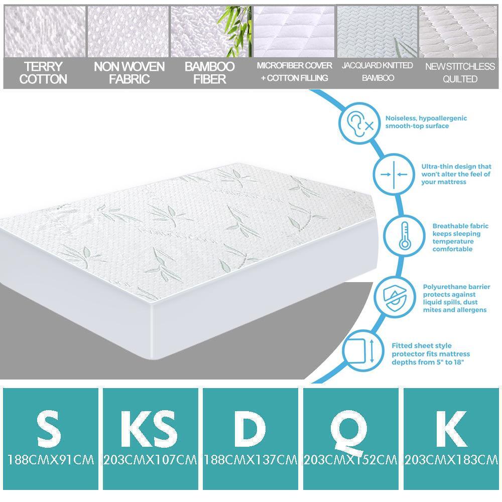 DreamZ Fully Fitted Waterproof Bamboo Fibre Mattress Protector in Double Size