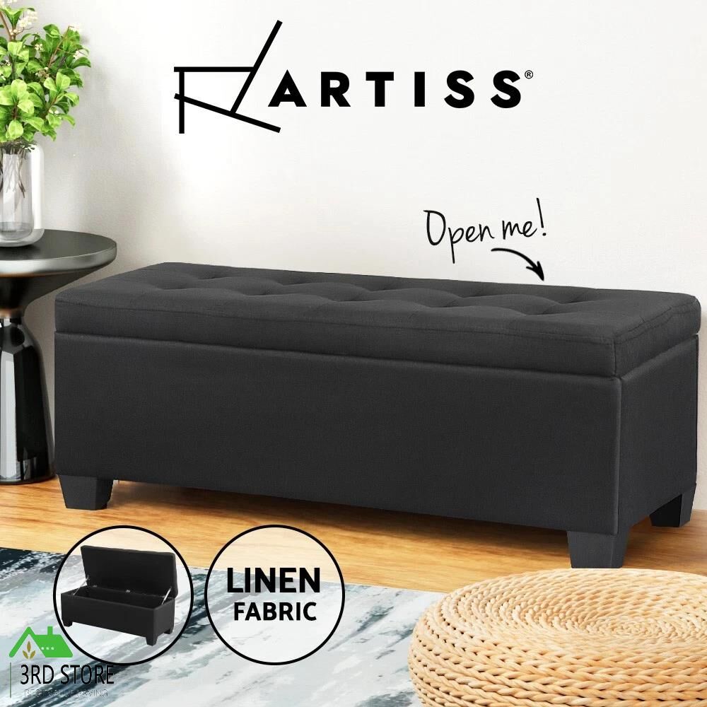 Artiss Blanket Box Ottoman Storage Fabric Footstool Chest Toy Bed Charcoal Black