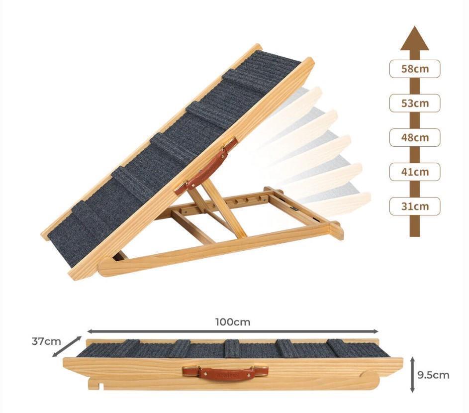 PaWz 5 Wood Adjustable Height Pet Ramp Stair Bed Sofa Wooden Foldable Portable