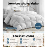 Giselle Duck Down Feather Quilt 500GSM Duvet Cover Super King All Season