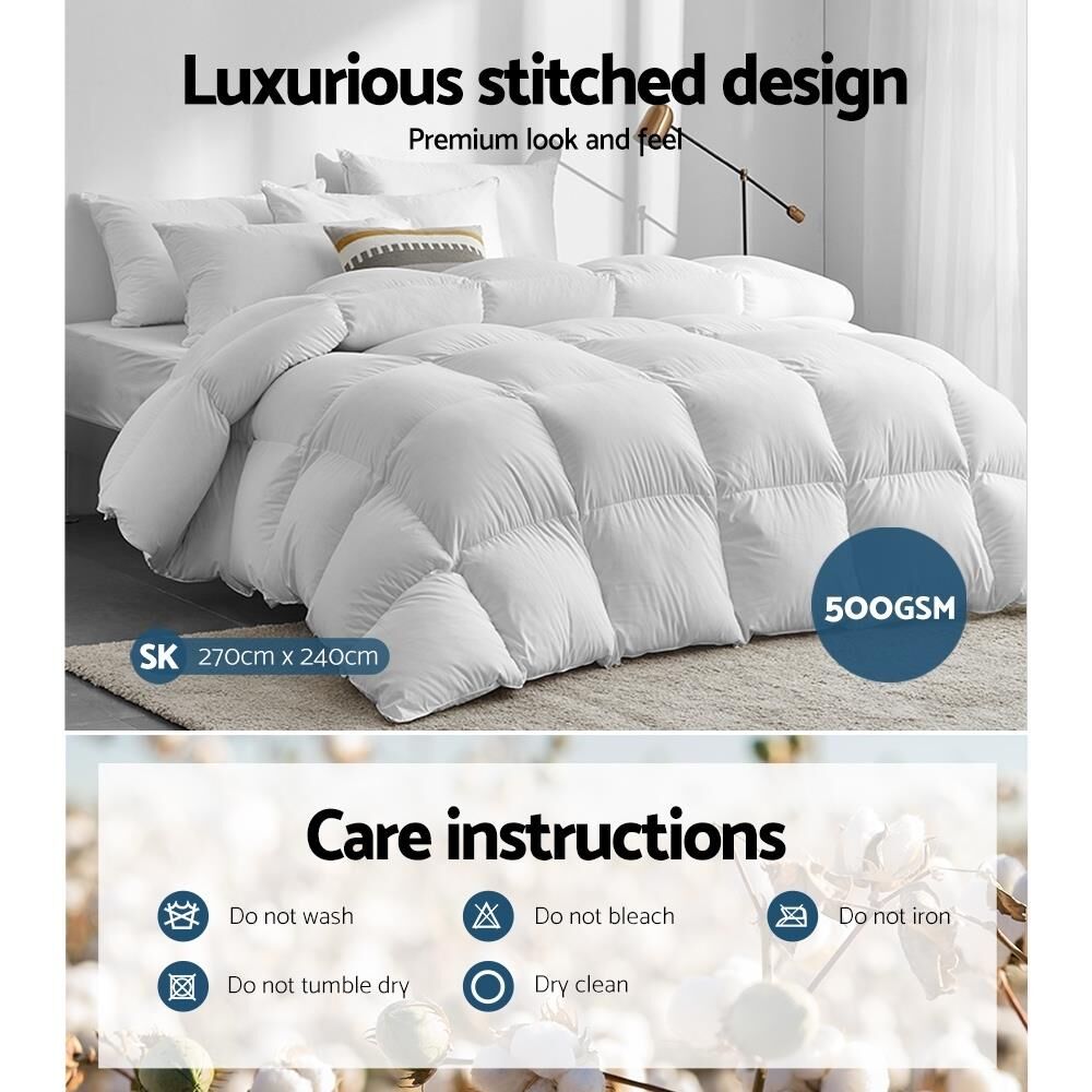 Giselle Duck Down Feather Quilt 500GSM Duvet Cover Super King All Season