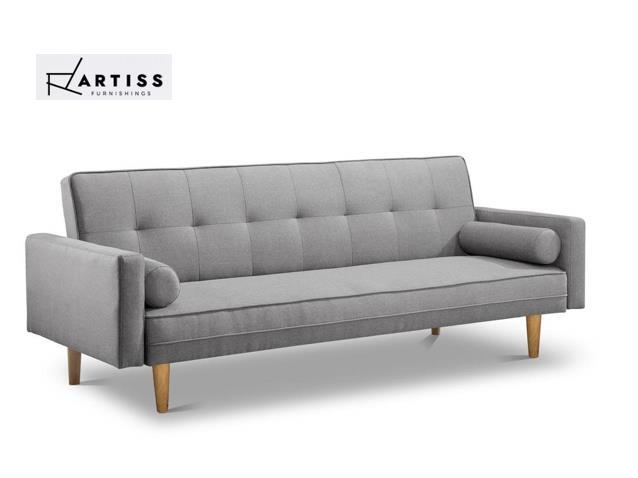 Artiss Sofa Bed Lounge Set 3 Seater Futon Recliner Couch Fabric Wood Grey 188cm